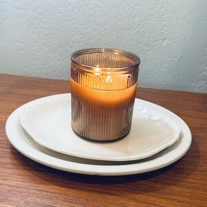 Ribbed Glass Candle Holder with Candle